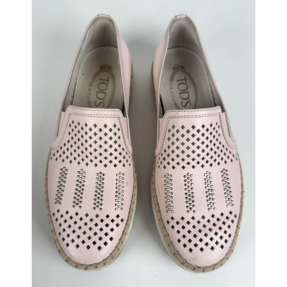 Tod's Women's Pale Pink Perforated Espadrille Flats Size EU 36 US 6